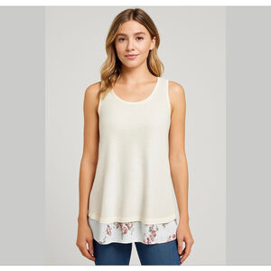 loft cotton blouse sleeveless tank top textured off white Sz LP